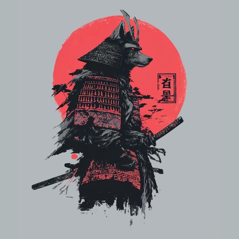 Samurai Wolf in Red Sun Armor