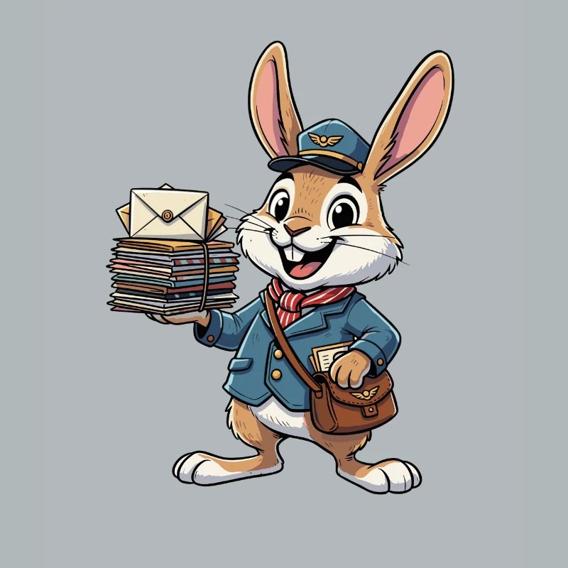 Rabbit as a postman with a stack of letters