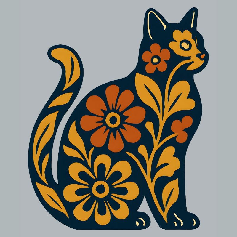 Silhouette de chat fleur dans des tons chauds