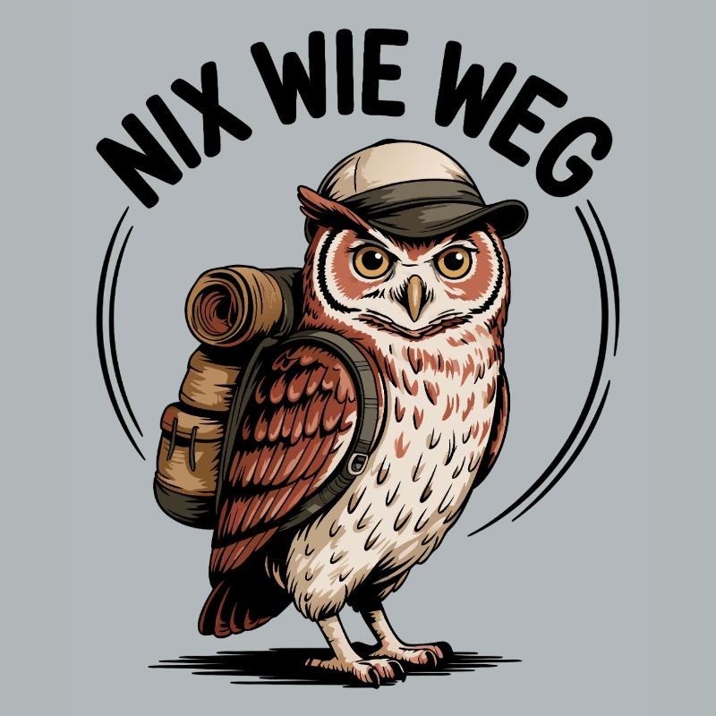 Wandernde Eule mit Rucksack