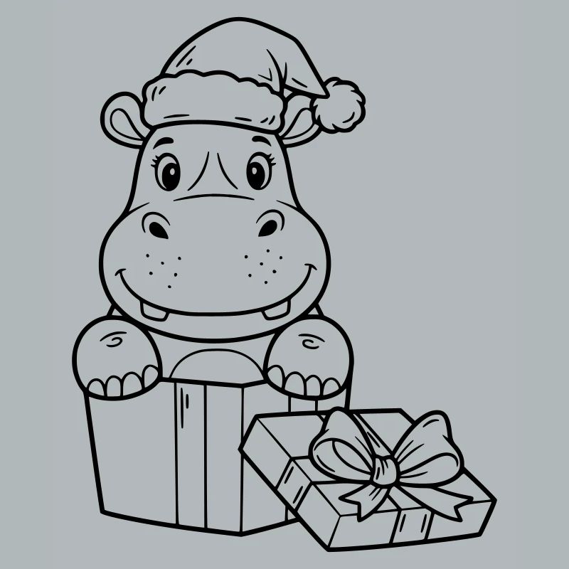 Hippopotame de Noël avec cadeaux
