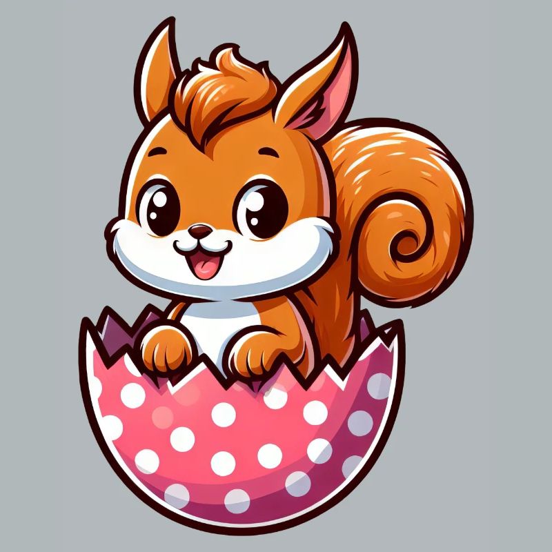 Süßes Eichhörnchen mit Osterei Comic Design