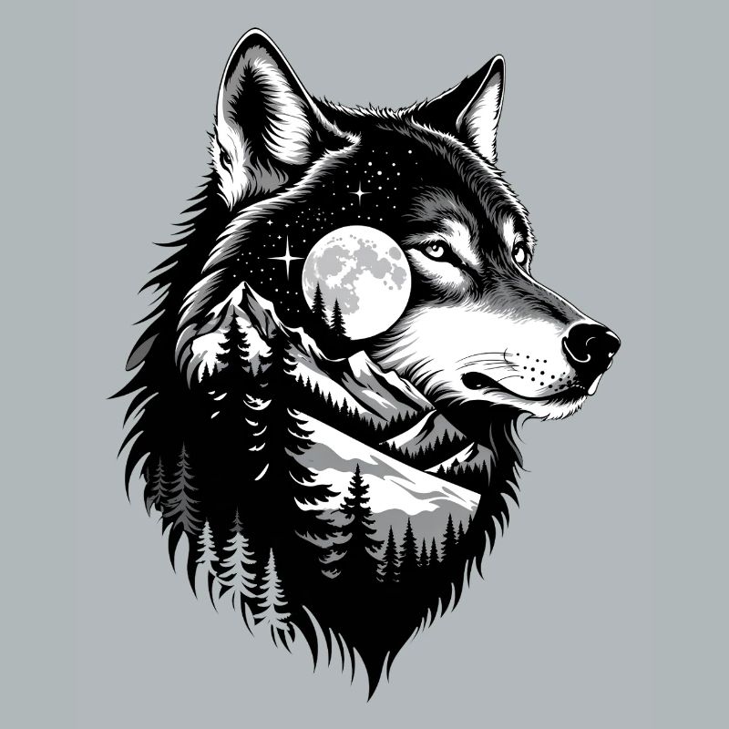 Black Wolf Wolf Portrait. Wolf design