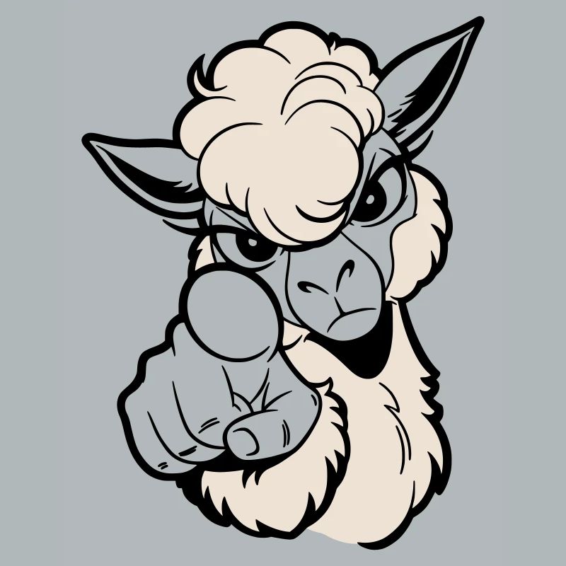 Cheeky alpaca pointing at the viewer