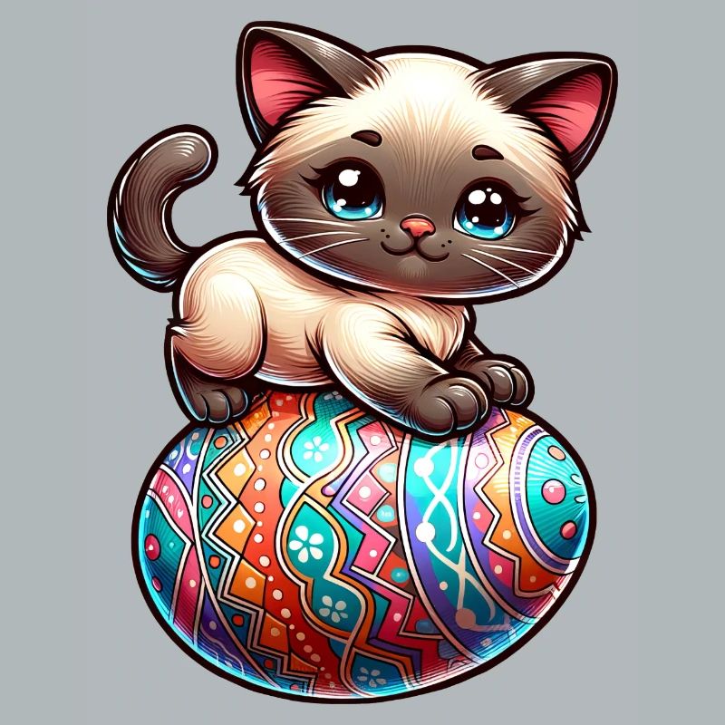 Siamese cat on easter egg