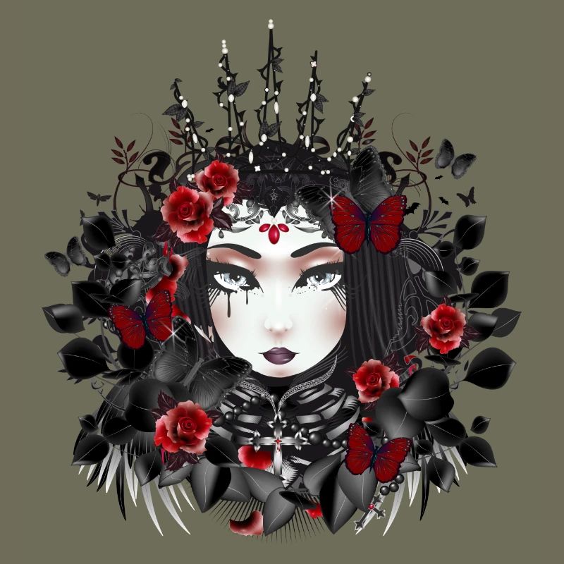Victorian Gothic queen with crown and roses