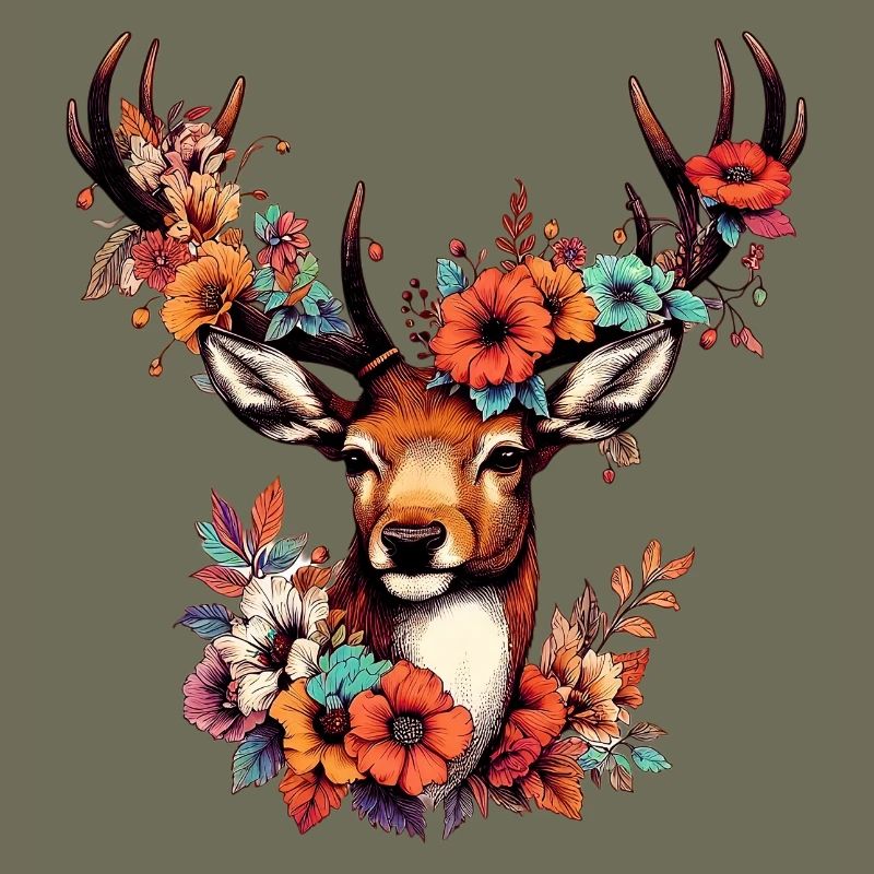 Hirsch mit Blumen
