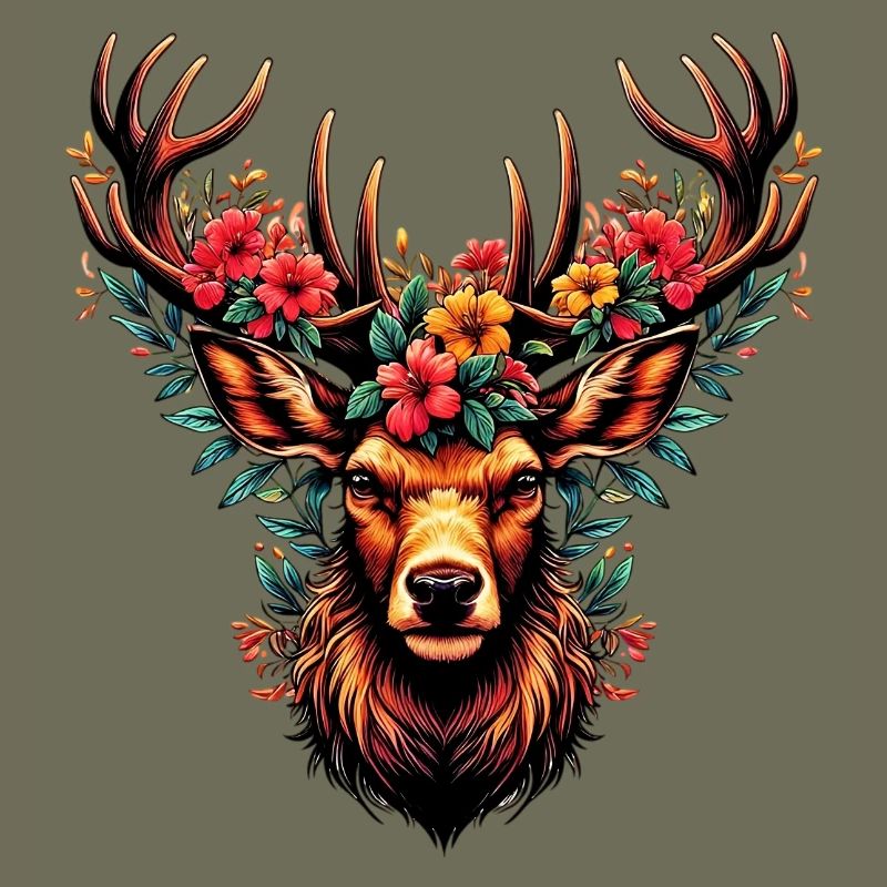 Cerf avec des fleurs