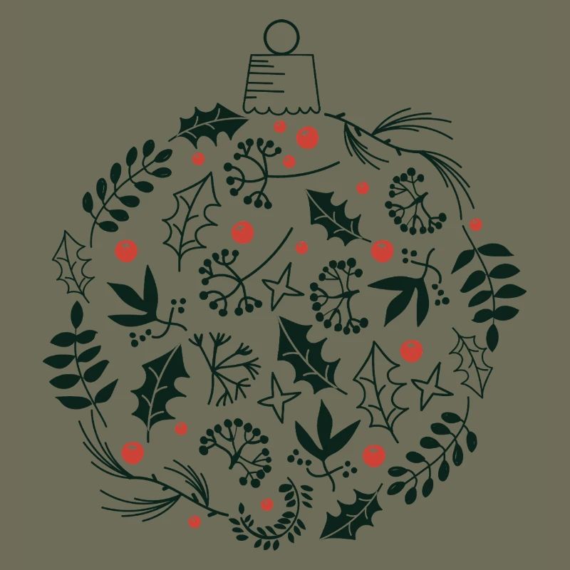Weihnachtskugel mit Stechpalme und Vogelbeerblättern