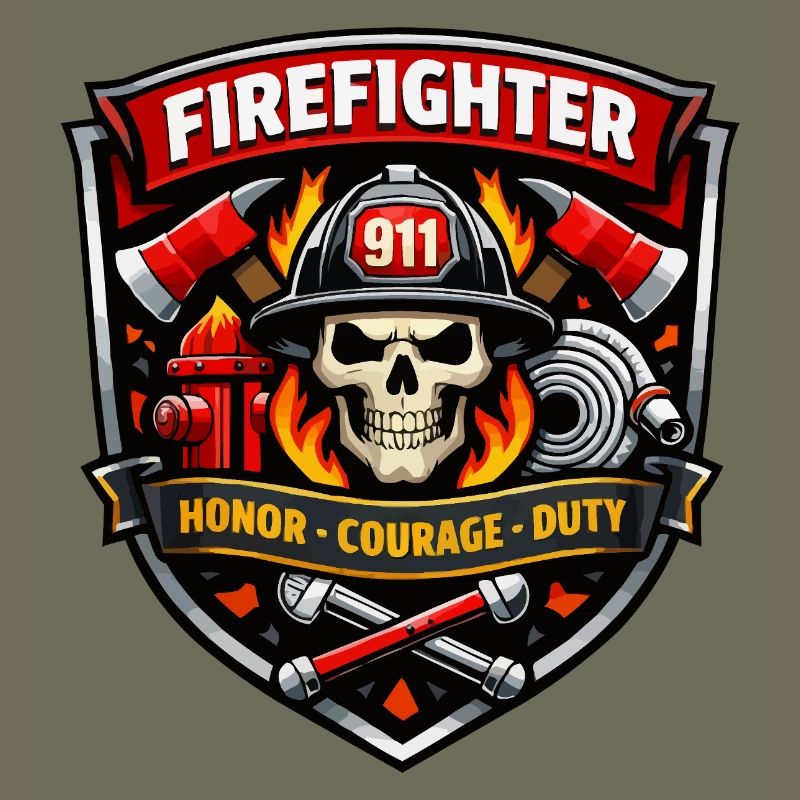 Firefighter Badge Skull Flames