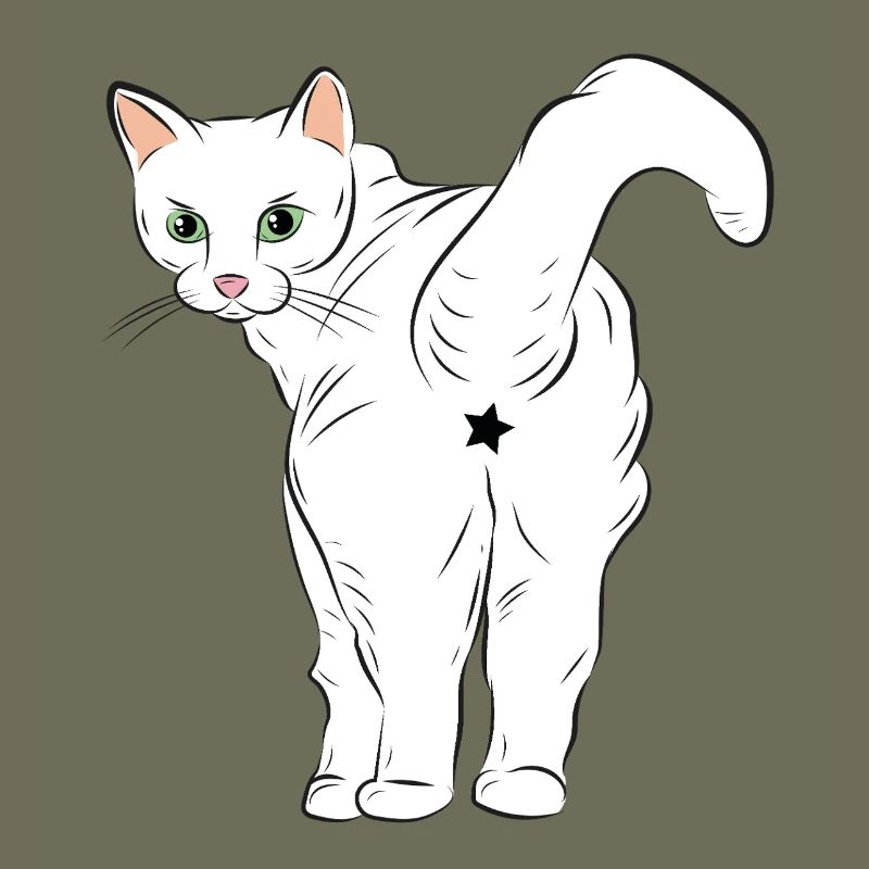 Chat blanc avec logo étoile