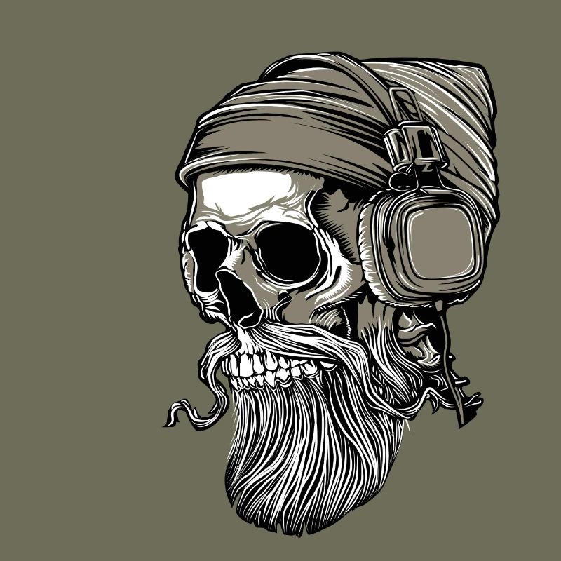 Bart Hipster Skull mit Kopfhörer