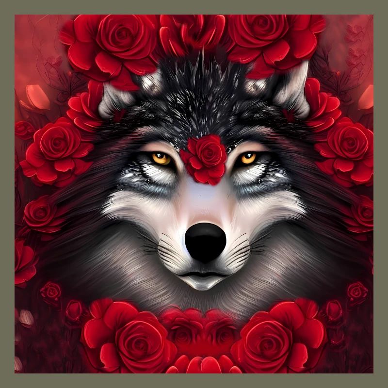 Wunderbarer Wolf mit Blumen.