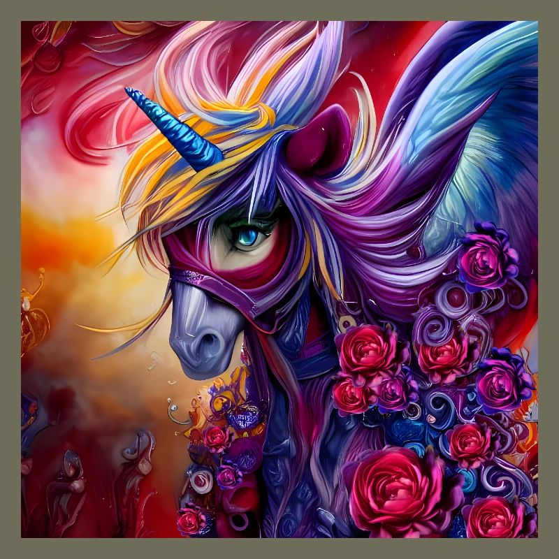 Wunderbares buntes Einhorn mit Blumen.