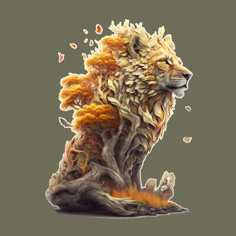 Lion avec des éléments de savane, conception de lion