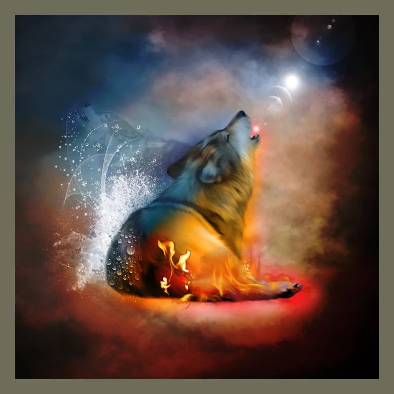La majesté des loups avec le feu et l’eau