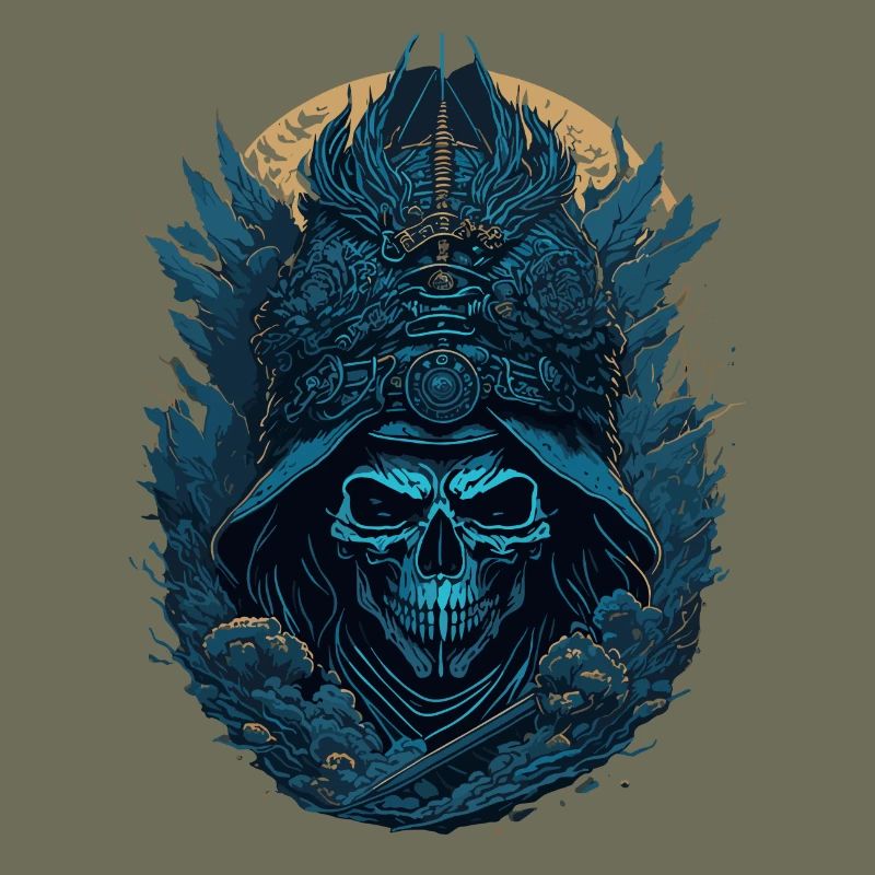 Blue Samurai Skeleton Skull - Blue Samurai Skull
