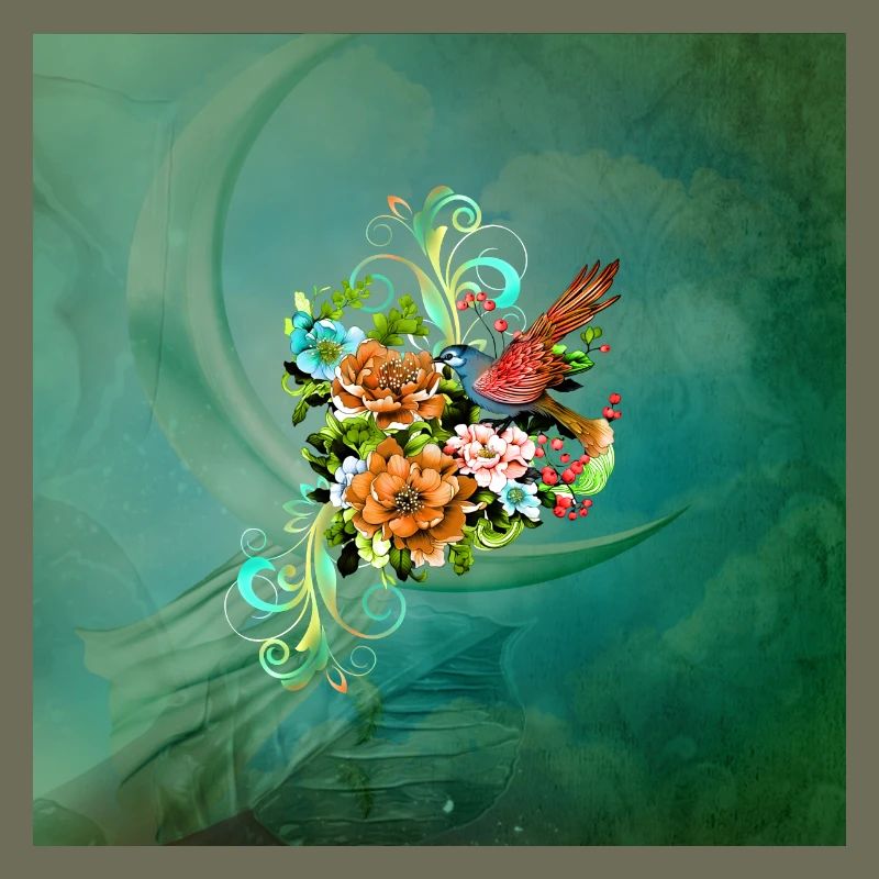 Wunderschöne elegante Blumen mit Vogel.