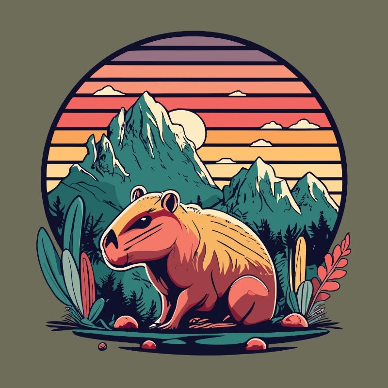 Capybara mit Retro Sunset