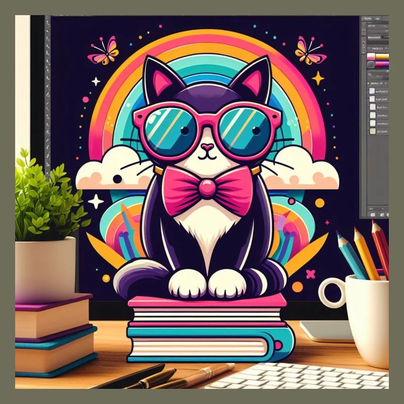 Studious cat with glasses