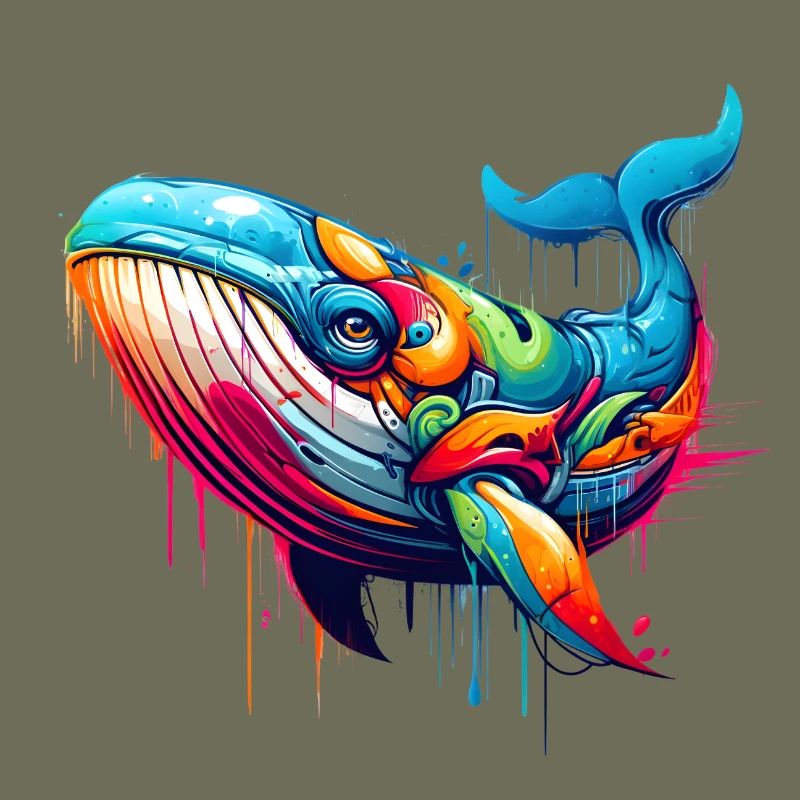 Lebendiges Motiv eines Wals in Graffiti-Technik