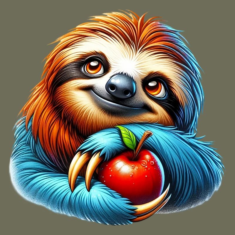 Faultier mit rotem Apfel