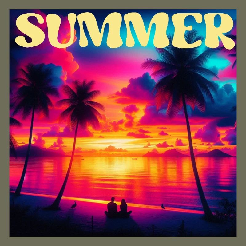Summer Palm Tree Sunset Retro