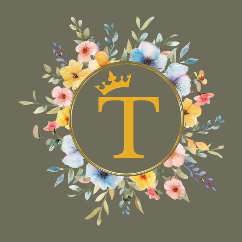 T Monogram, Flower Circle, Personalizable
