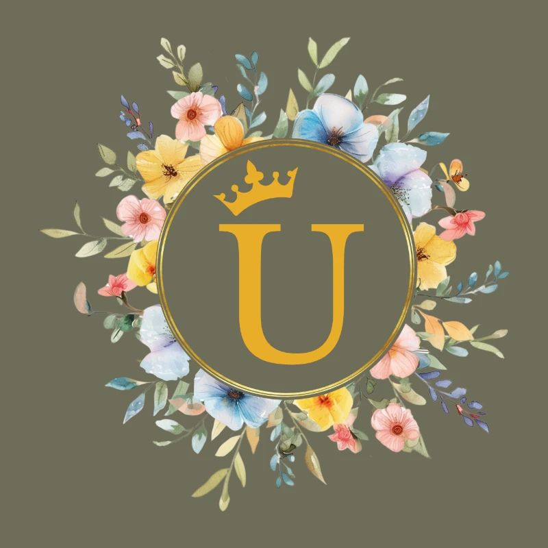 U monogramme, cercle de fleurs, personnalisable