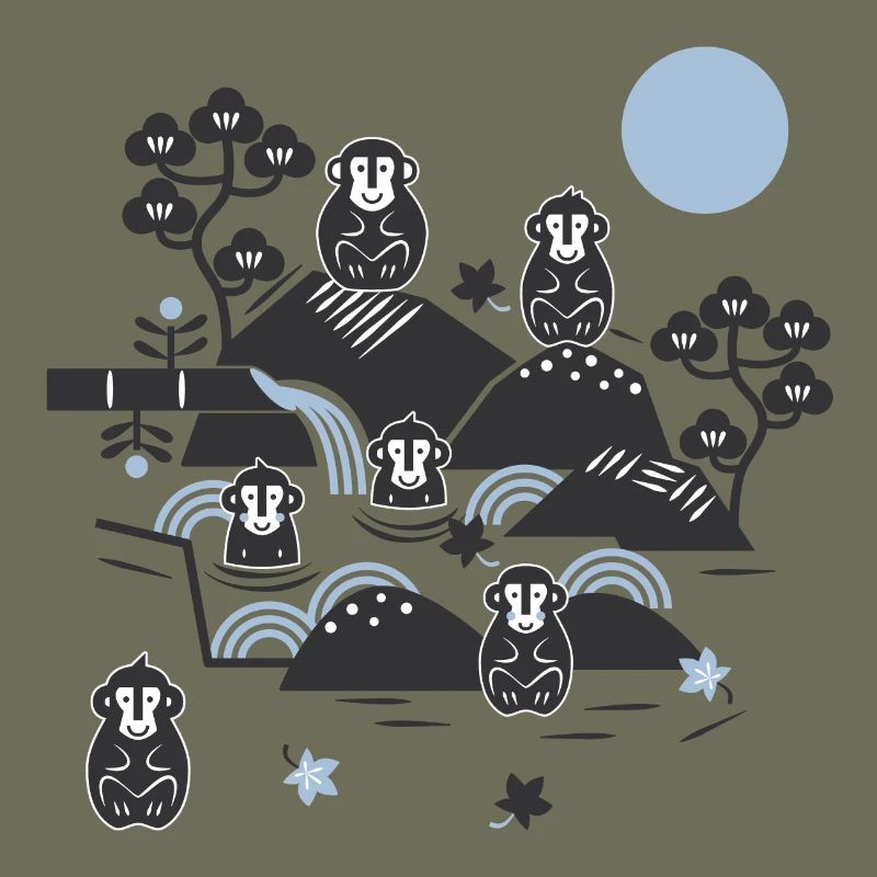 Chilling monkeys in a hot spring l black blue