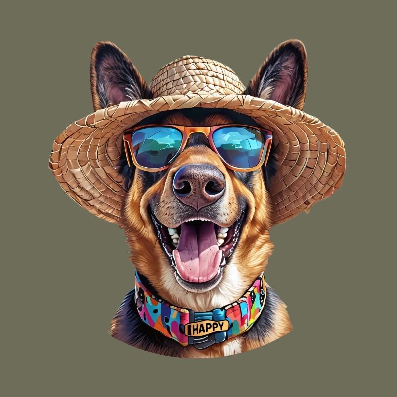 German Shepherd with Straw Hat & Sunglasses