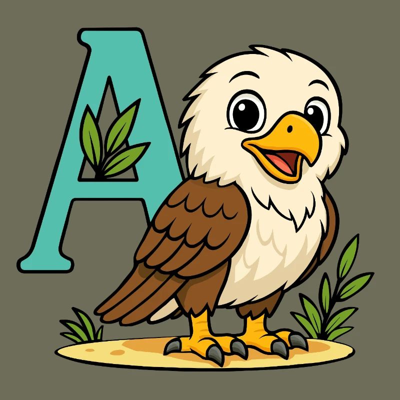 Aigle mignon avec initiale A et feuillage