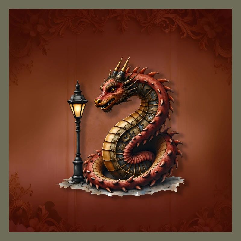 Steampunk-Drache mit Laternenpfahl