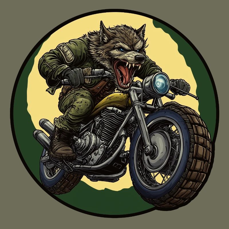 Werewolf biker under moonlight