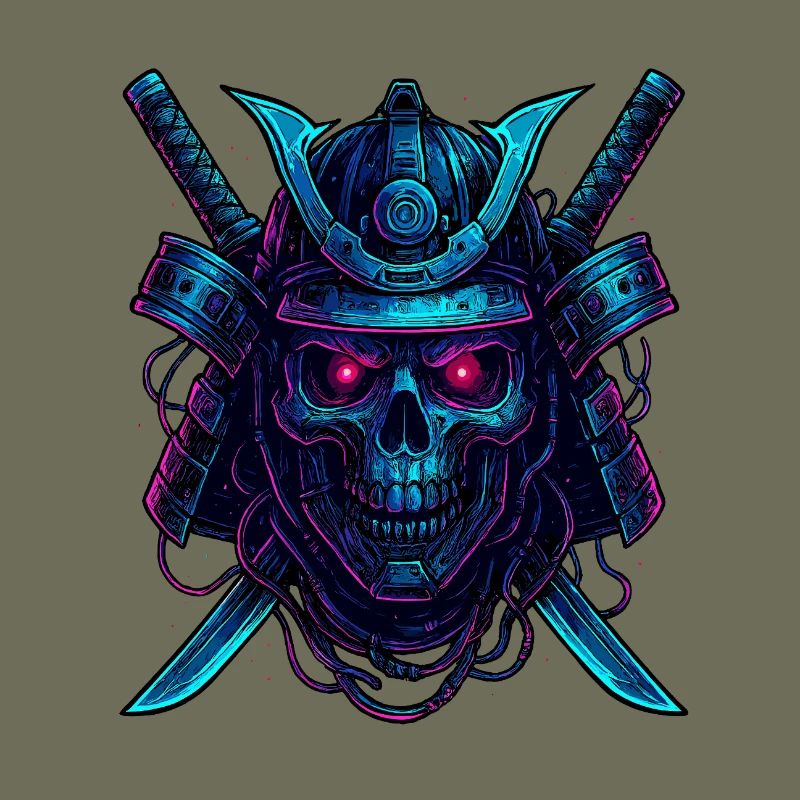Cyber Samurai Crâne Neon Design
