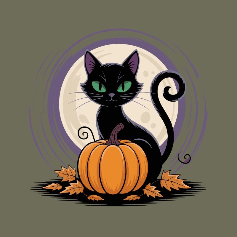 Moonlight Cat with Pumpkin