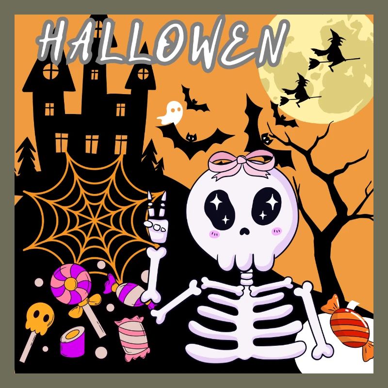 Cute Halloween Skeleton with Candy