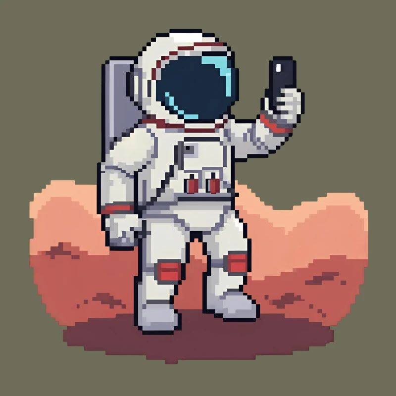 Pixel Astronaut Selfie on Mars – 8-Bit Style