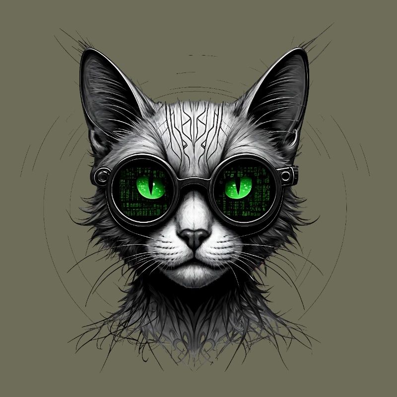 Green Eyes Computer Coder Geek Cat