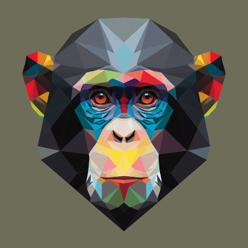Geometric Monkey Portrait Rainbow Low Poly Art