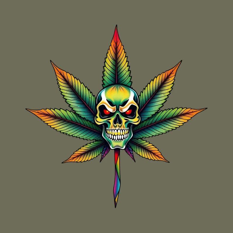 Regenbogen Schädel Cannabis Blatt