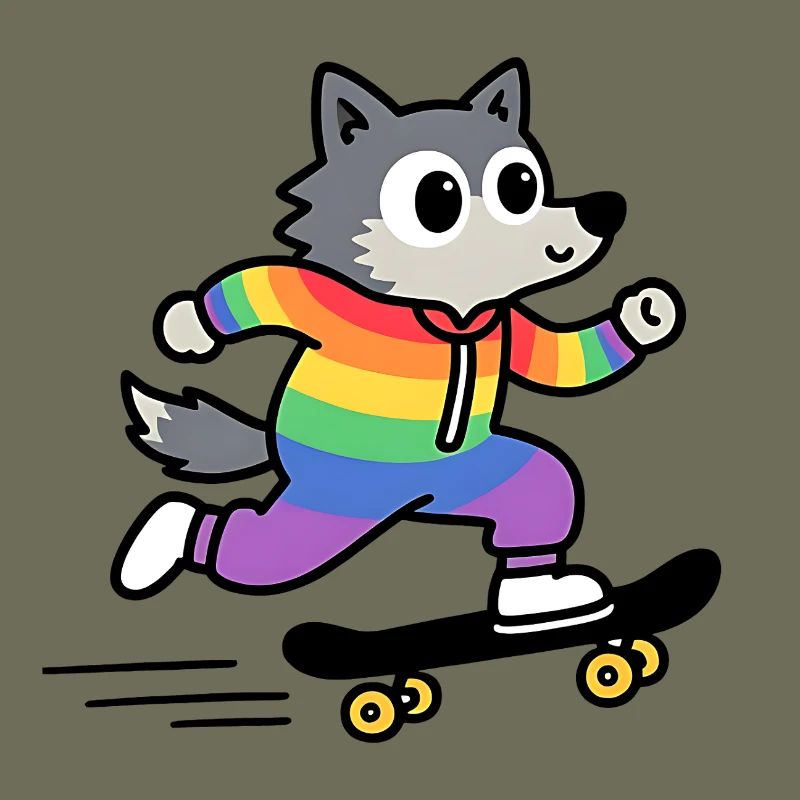 Regenbogen Wolf Schlittschuh