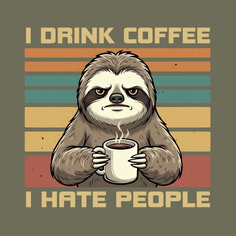 Grumpy Funny Sloth Drink Coffee and Hate People