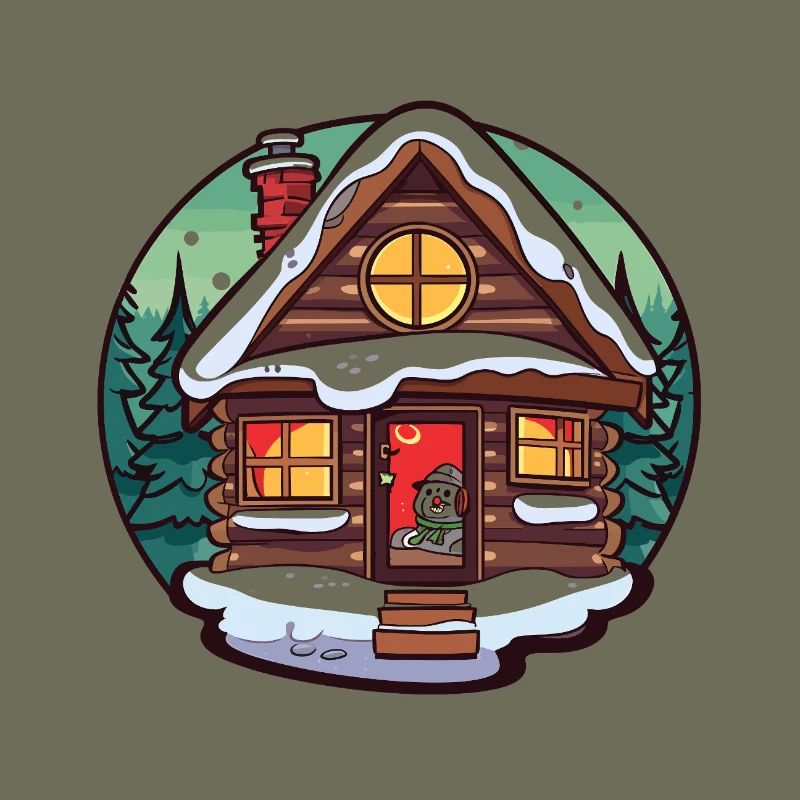 Dessin animé de cabane d’hiver avec chat