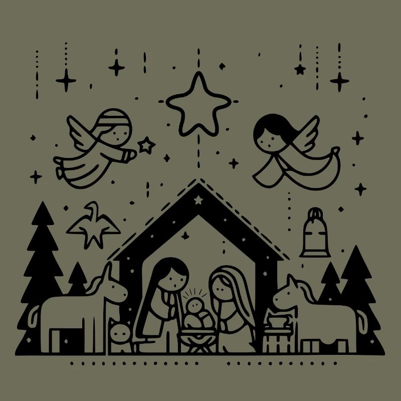 Christmas nativity scene drawn