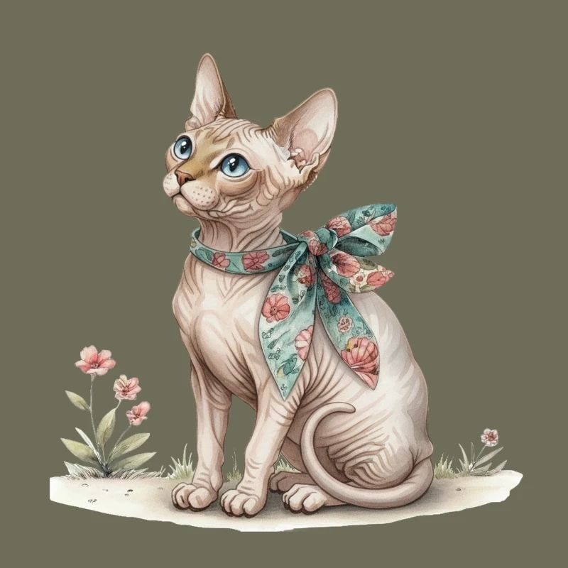 Mignonne œuvre d’aquarelle Chat chat chat fleur