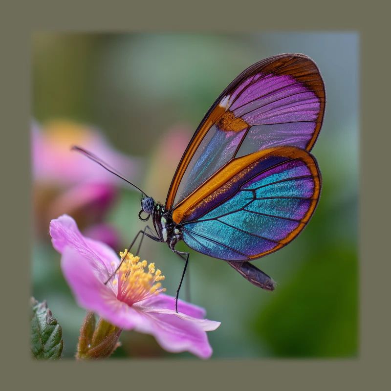 Papillon iridescent sur fleur délicate