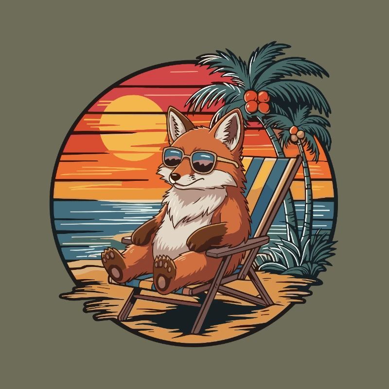 Funny Fox on Beach Summer Vacation Sunset