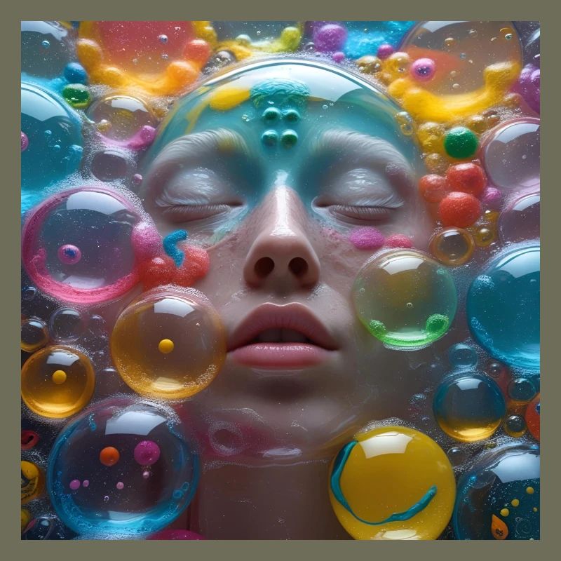 Face among Neon Bubbles
