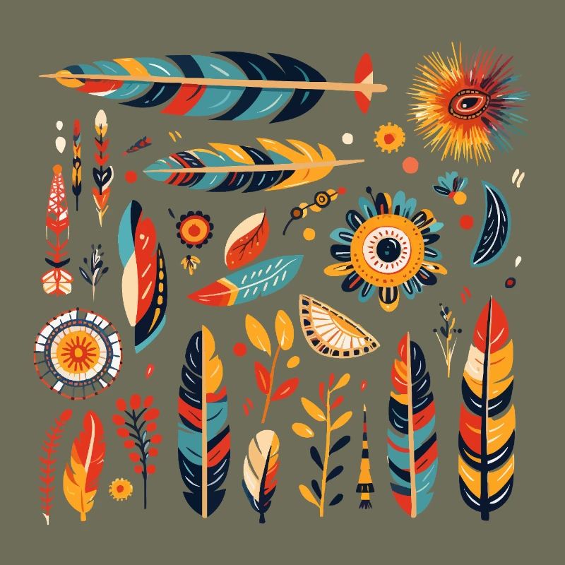 Boho Feather and Flowers Pattern